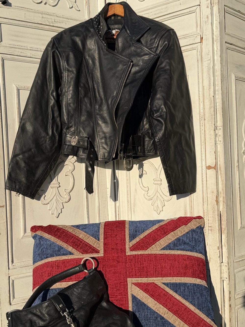 Harley-Davidson Black Leather Biker Jacket with Belted Waist